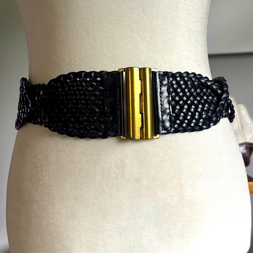 Black Woven Belt with Gold Buckle